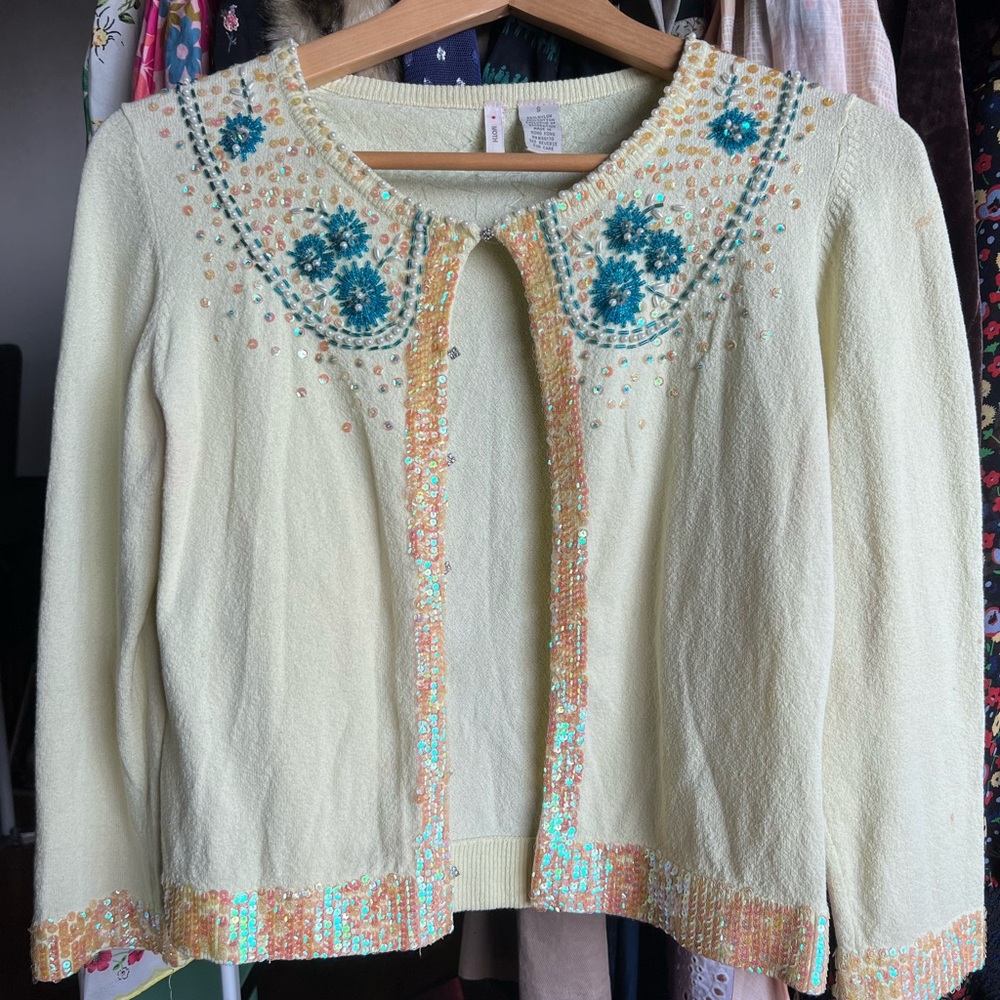 Anthropologie Moth Beaded Sequin Rhinestone Cardigan
